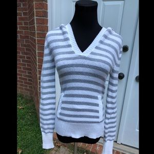 Aéropostale Gray and White Striped Hooded Sweater